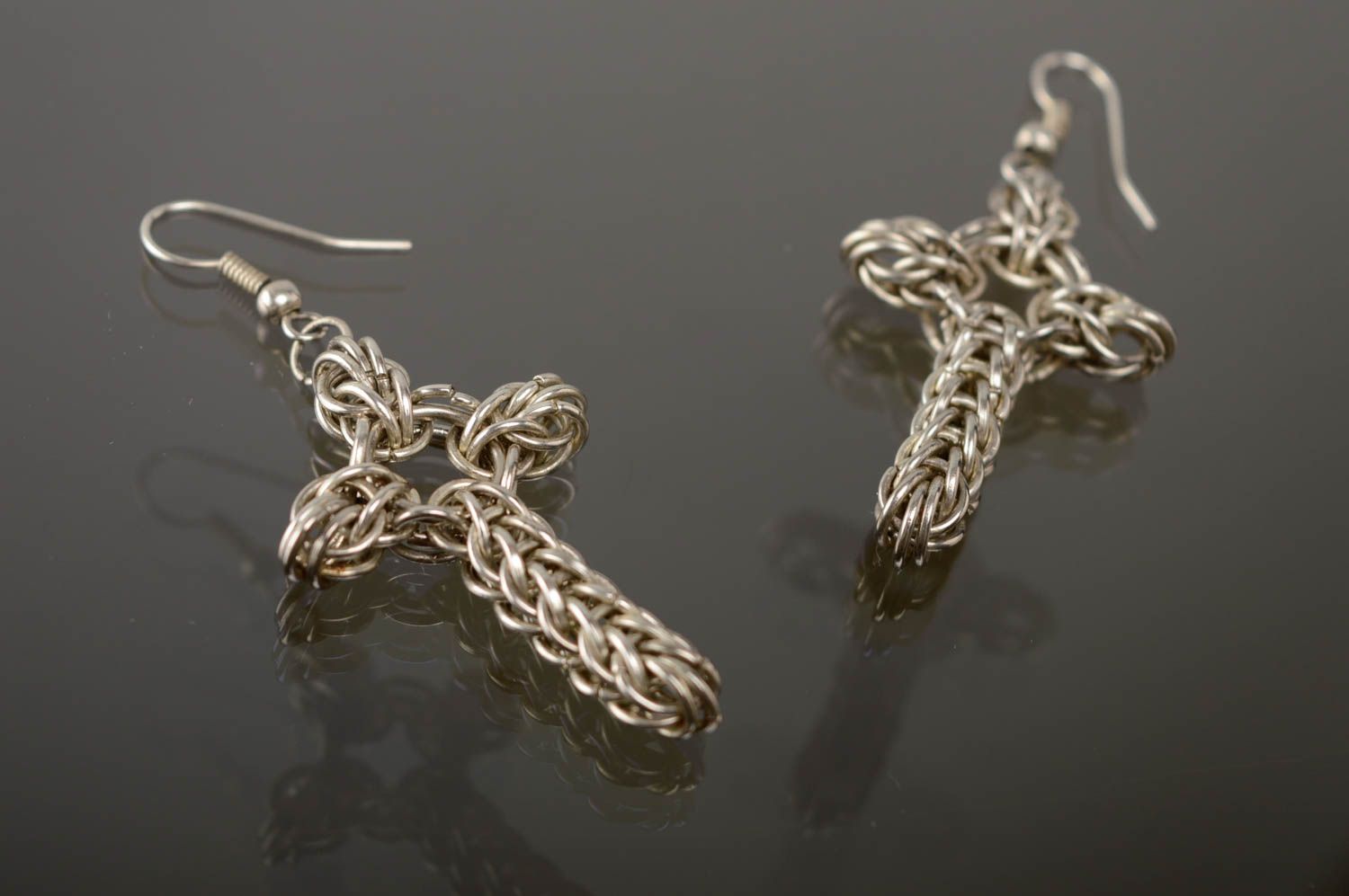 Handmade chainmail cross shaped earrings photo 5