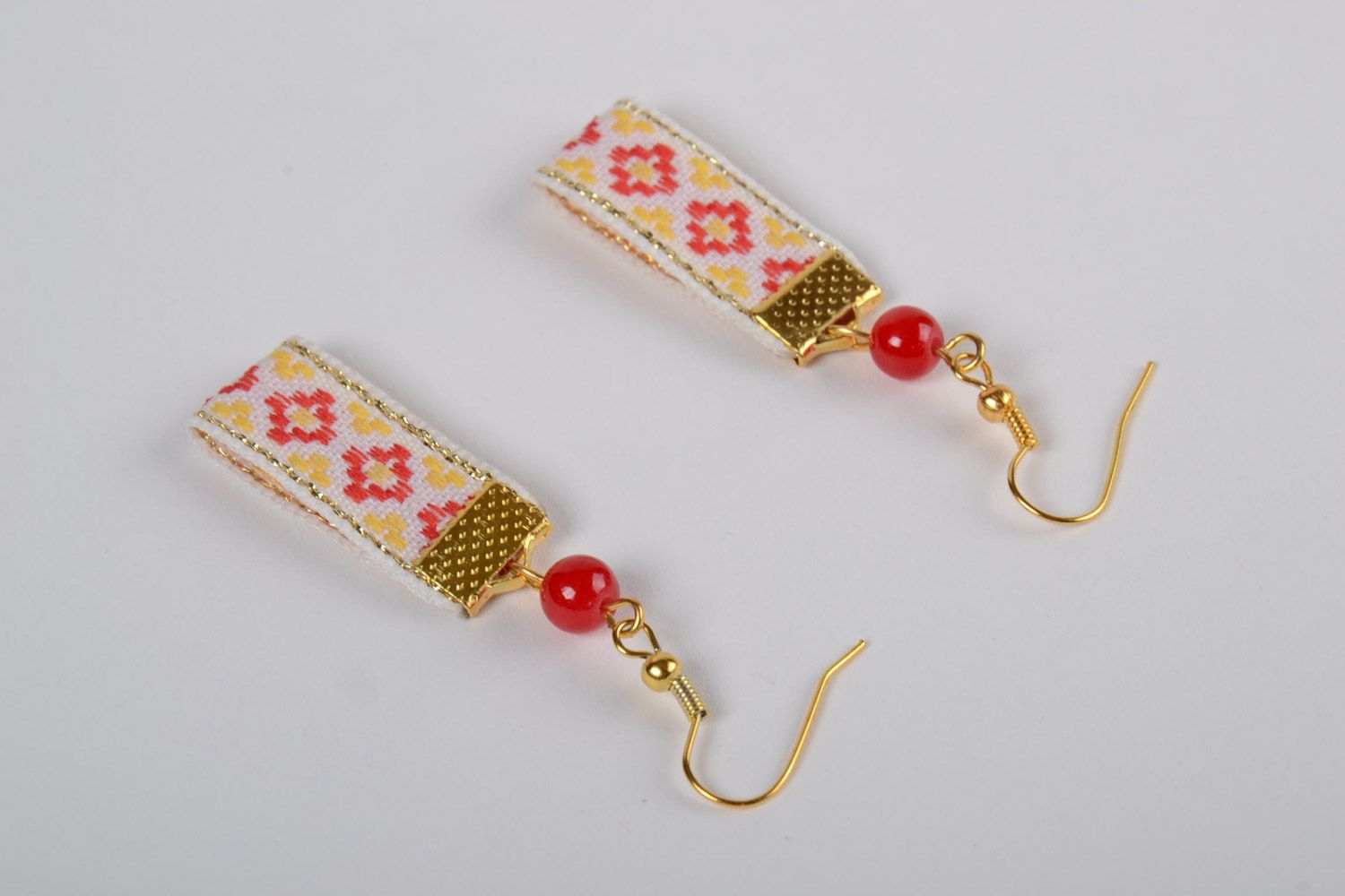 Handmade earrings with charms in ethnic style with bright beads for women photo 2
