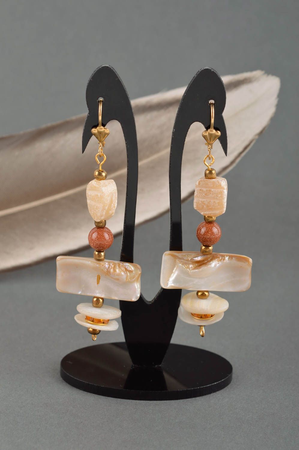Handmade earrings with natural stones long earrings with charms stone jewelry photo 1