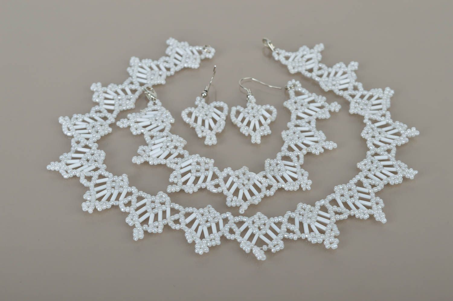 Handmade Schmuck Set in Weiß Collier Halskette Damen Armband Schmuck Ohrringe foto 4
