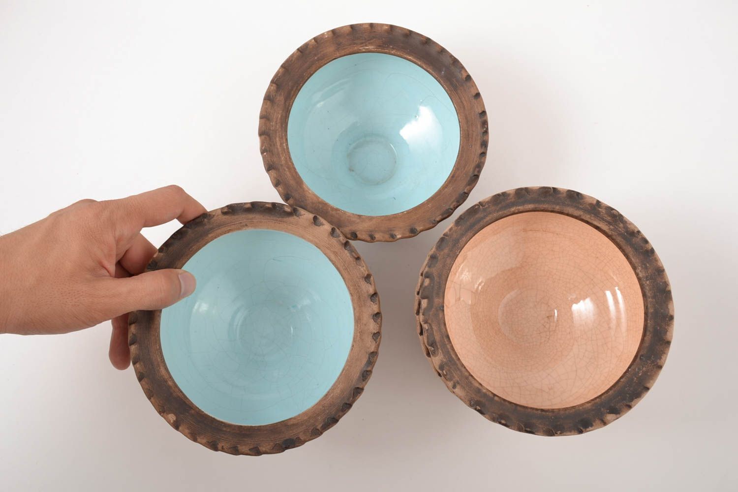 Juego de vajilla artesanal de 4 cuencos de cerámica utensilios de cocina foto 5