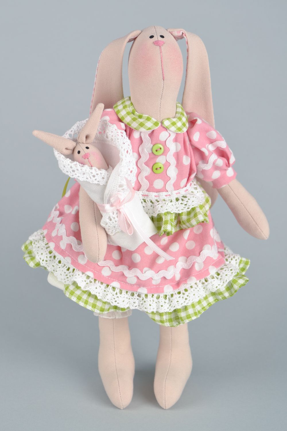 Designer fabric toy hare with baby photo 1