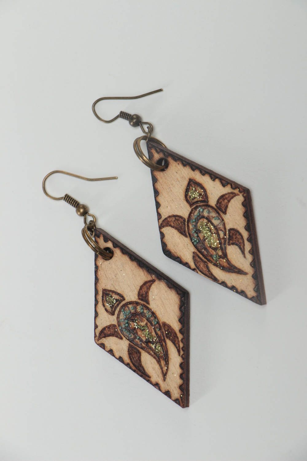 Handmade jewellery dangling earrings wooden earrings women accessories photo 2