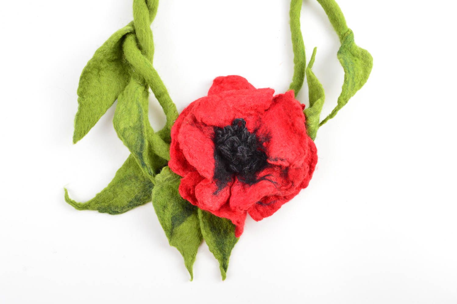 Collier textile Bijou fait main en laine de créateur Accessoire femme Fleur photo 4