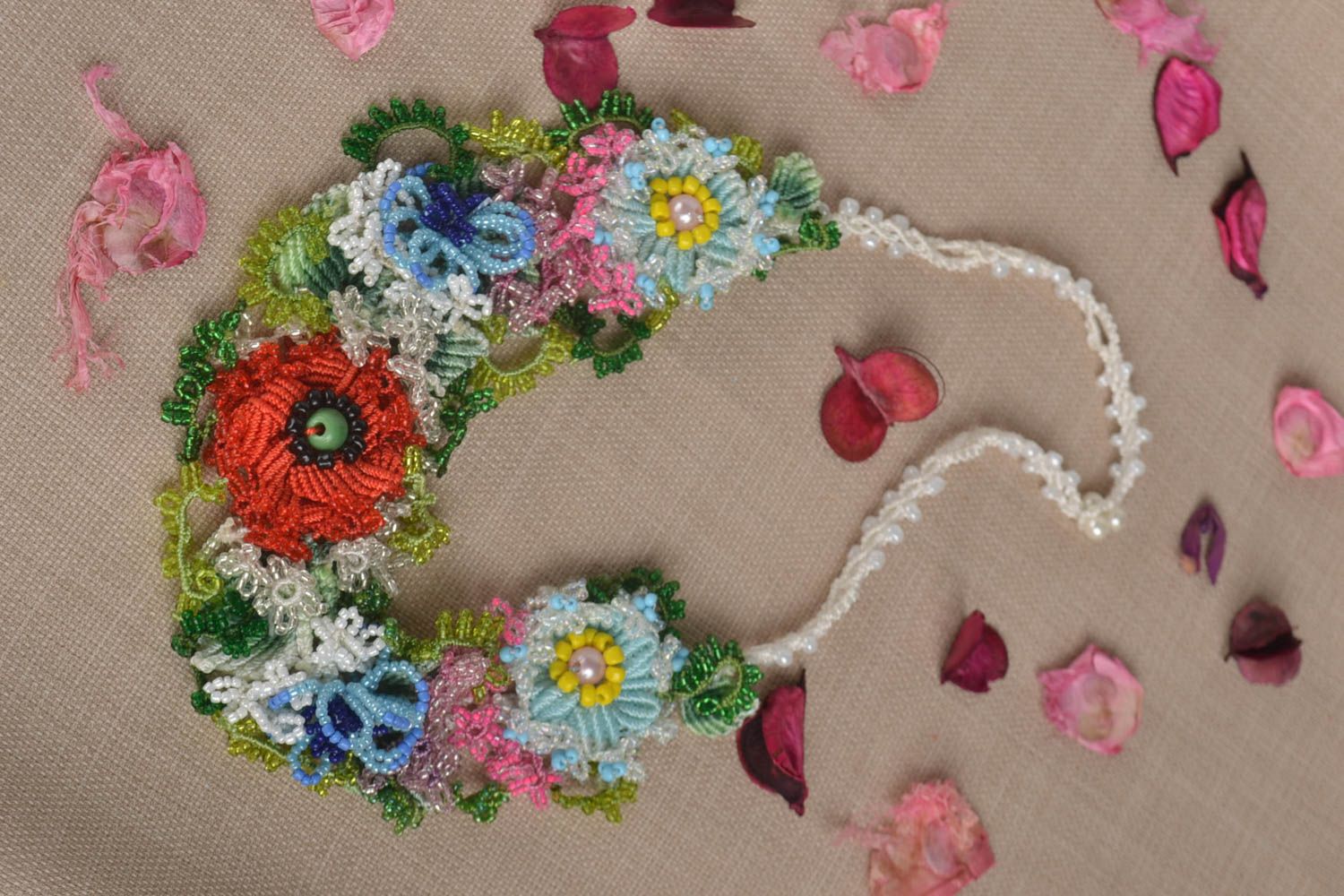 Festive handmade jewelry stylish necklace with flowers unusual necklace photo 1