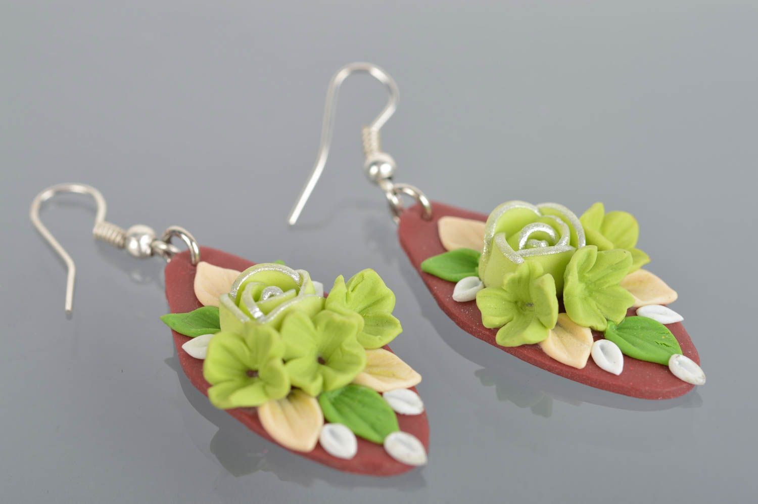 Earrings with charms made of polymer clay long beautiful handmade summer jewelry photo 2