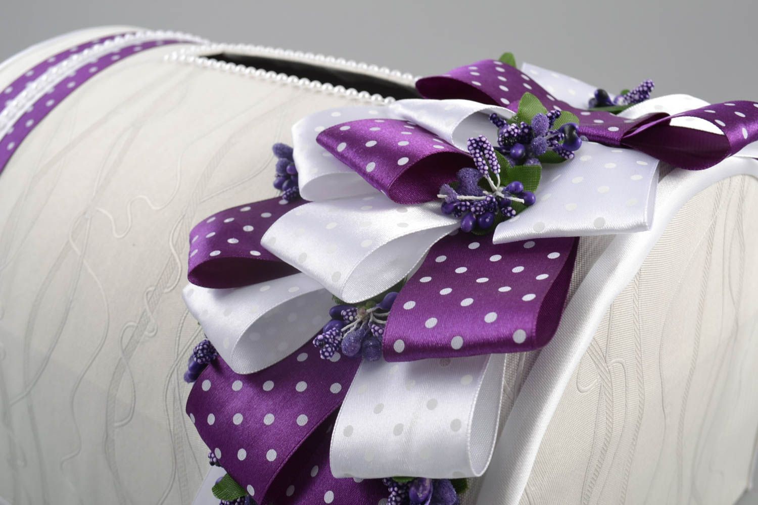 Handmade cute wedding box for envelopes made of carton with satin ribbons photo 3