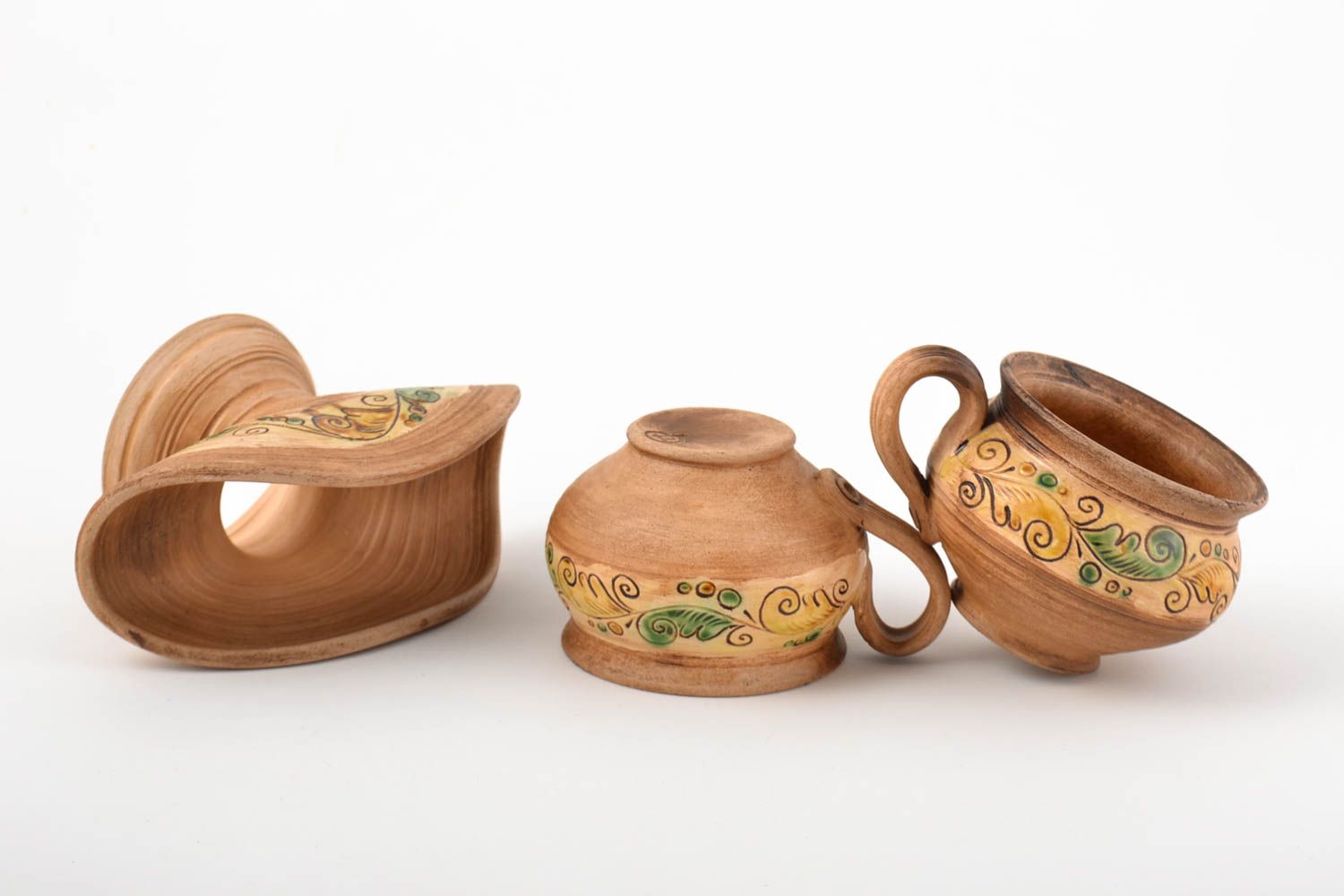 Handgemachte Keramik schönes Geschirr Set Servietten Ständer 2 Tee Tassen braun foto 2