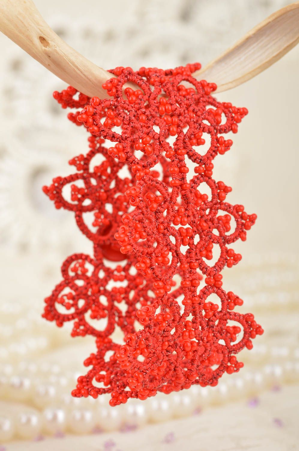 Handgemachtes Spitzen Designer Occhi Armband in Rot mit Glasperlen Schmuck foto 3