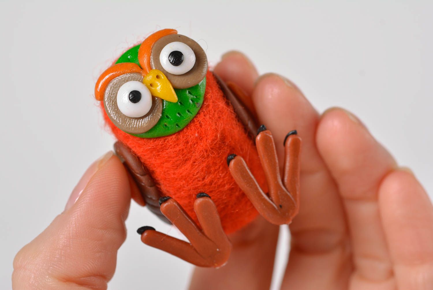 Handmade owl statuette unusual designer toy cute woolen figurine kids gift photo 4