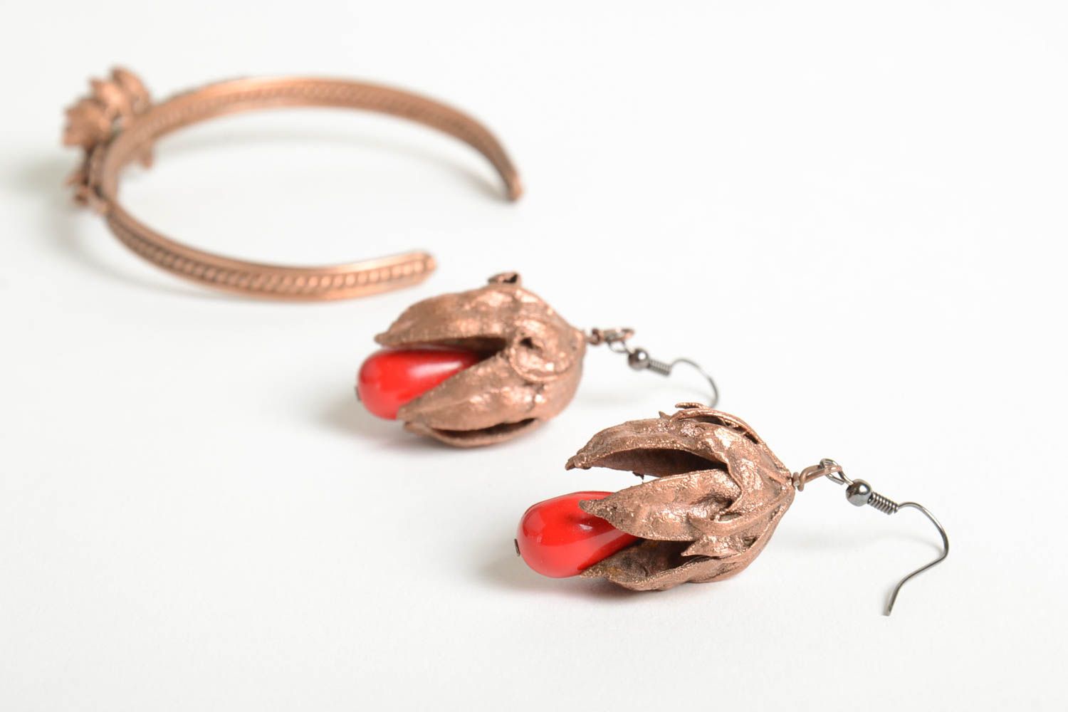 Stylish handmade copper bracelet copper earrings metal jewelry set designs photo 5