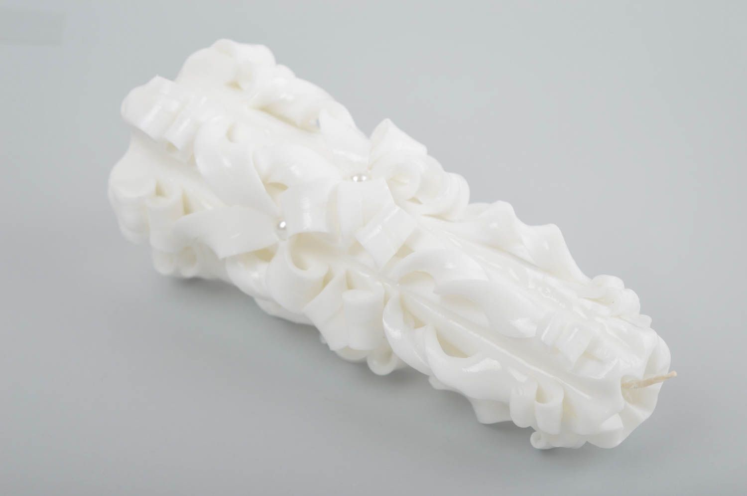 White handmade wedding carved festive candle 8,6 inches, 1,08 lb photo 4