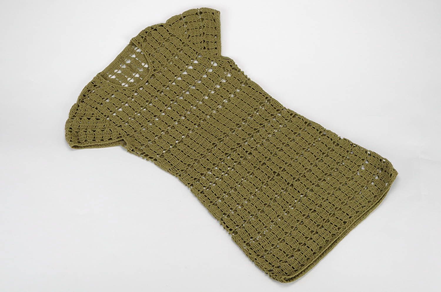 Tunique tricotée à main olive en demi-laine photo 3