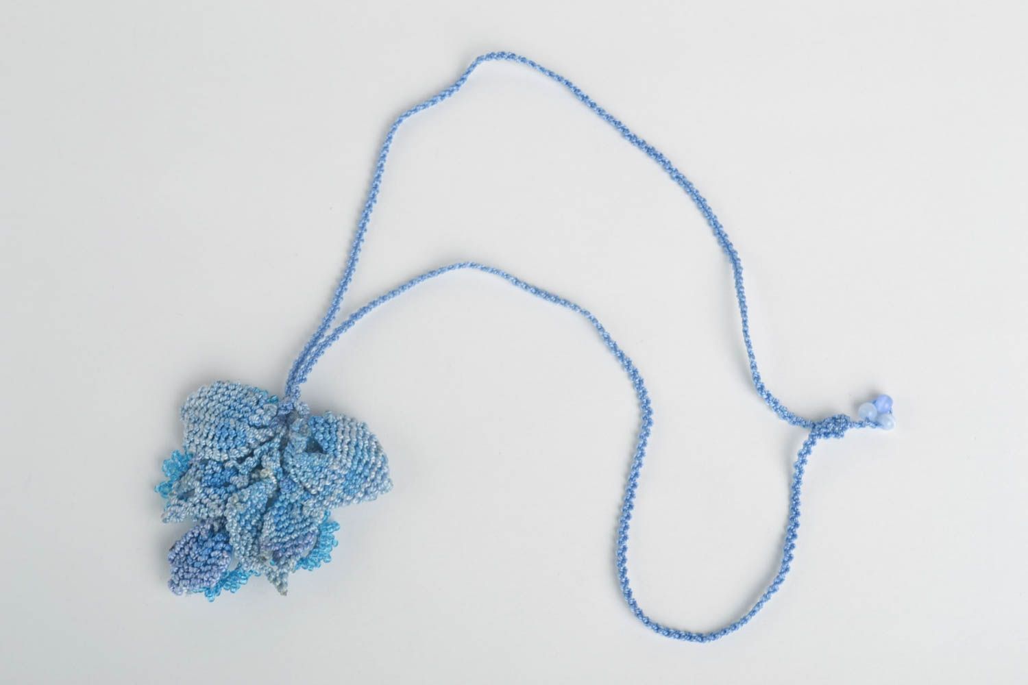 Textile flower pendant unusual handmade accessory stylish blue pendant photo 3