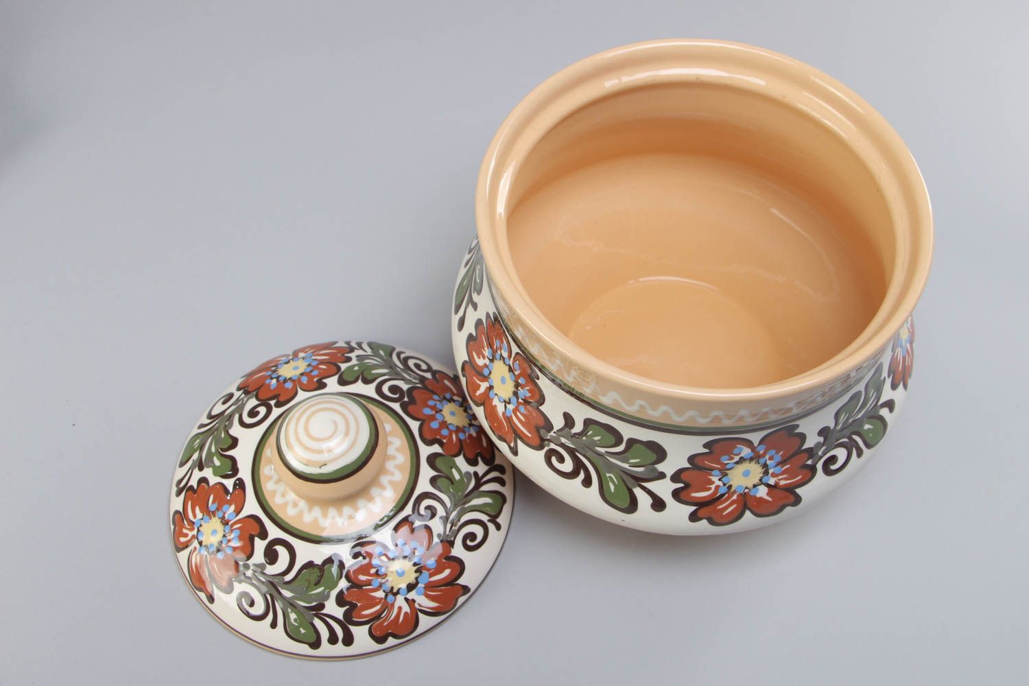 Pot avec couvercle en argile fait main peint d'émaux original motif fleurs 3.5 l photo 3