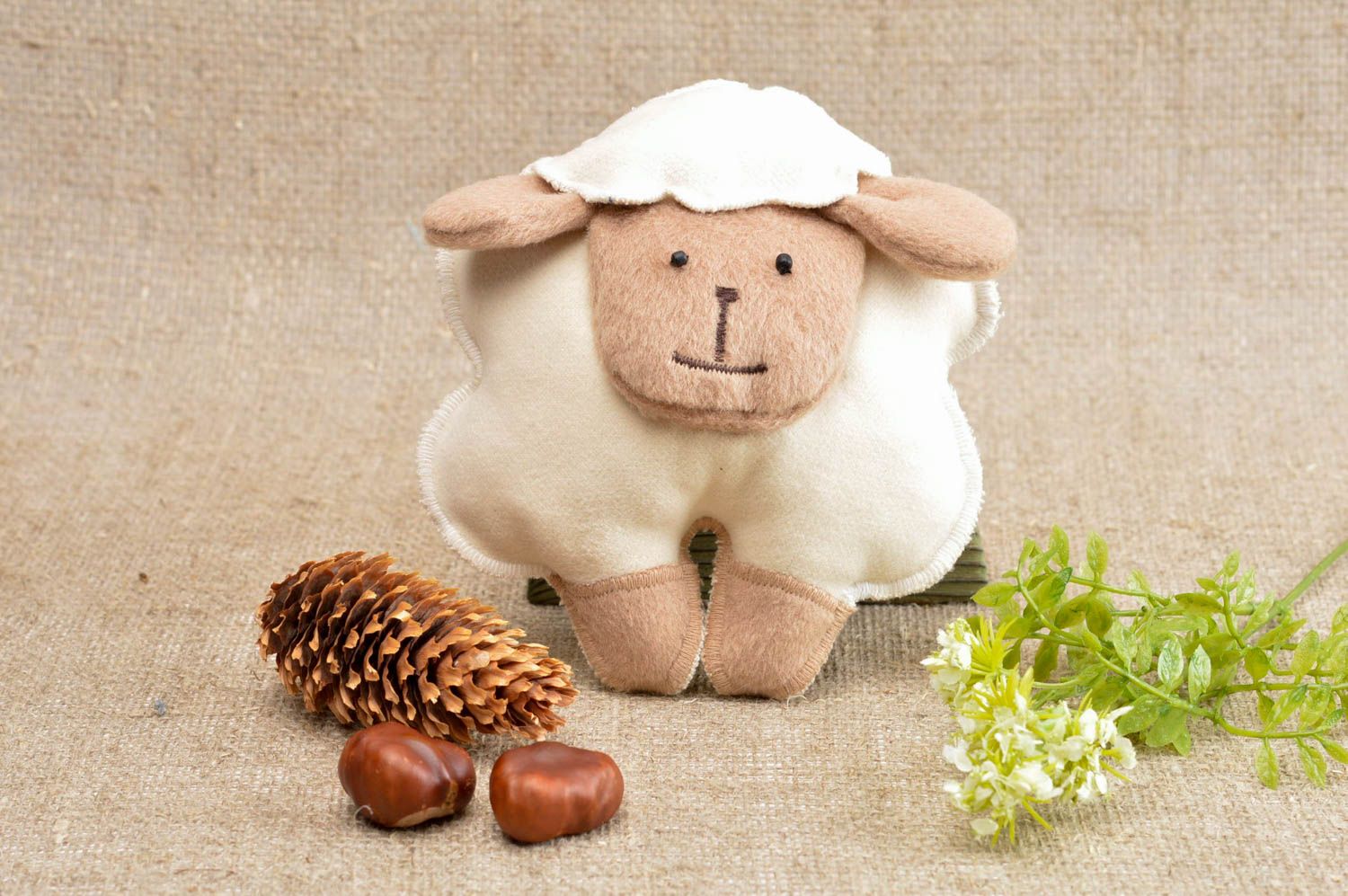 Handmade soft sheep toy unusual cute textile toy beautiful toy for kids photo 1