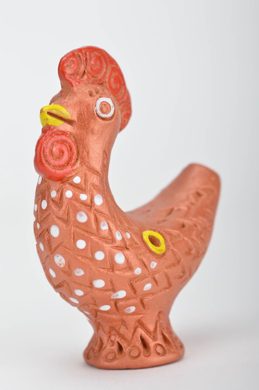 Painted stylish unusual handmade toy whistle covered with glaze Rooster photo 2
