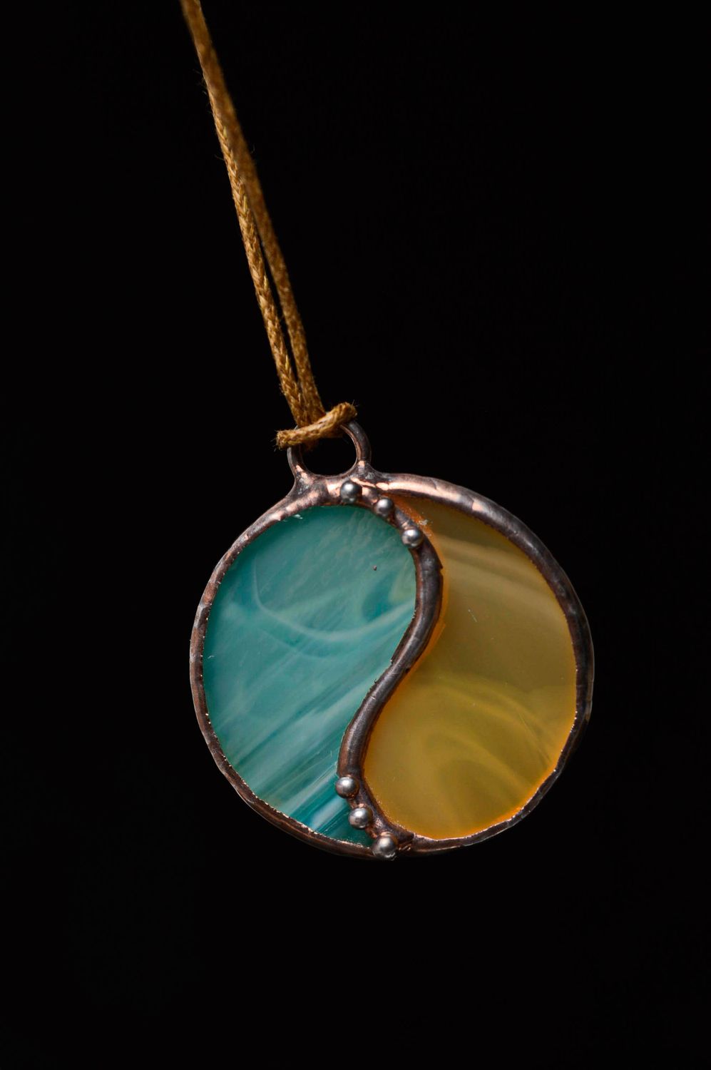 Yellow and blue glass pendant made using fusing technique photo 5