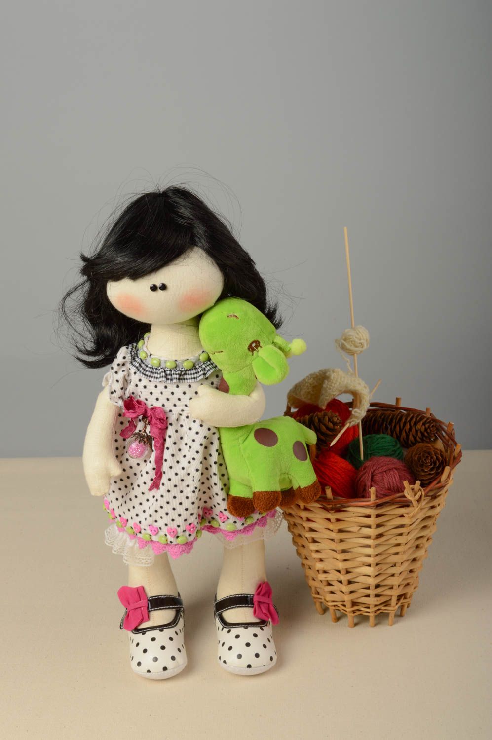 Children handmade natural material doll with giraffe decorative interior toy photo 1