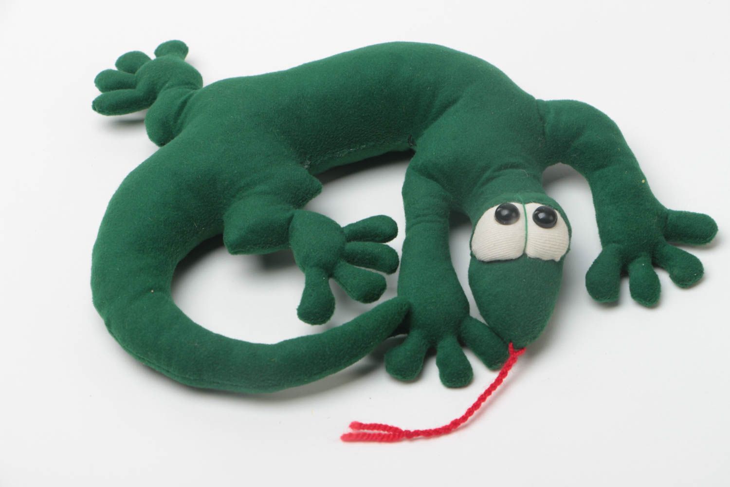 Handmade designer beautiful green soft toy lizard made of fabric photo 2