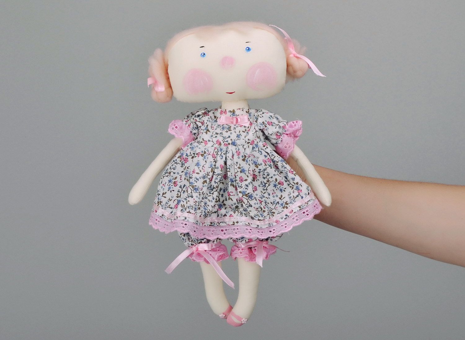 Fabric doll Girl with pink cheeks photo 4