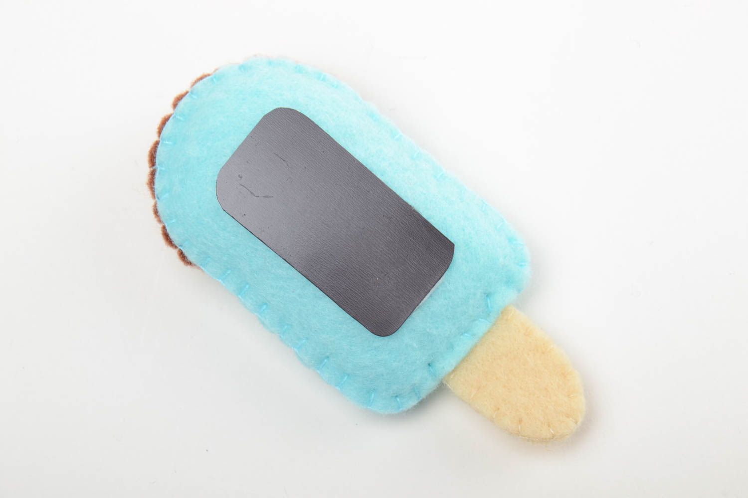 Handmade small felt soft toy fridge magnet blue ice cream with chocolate photo 3