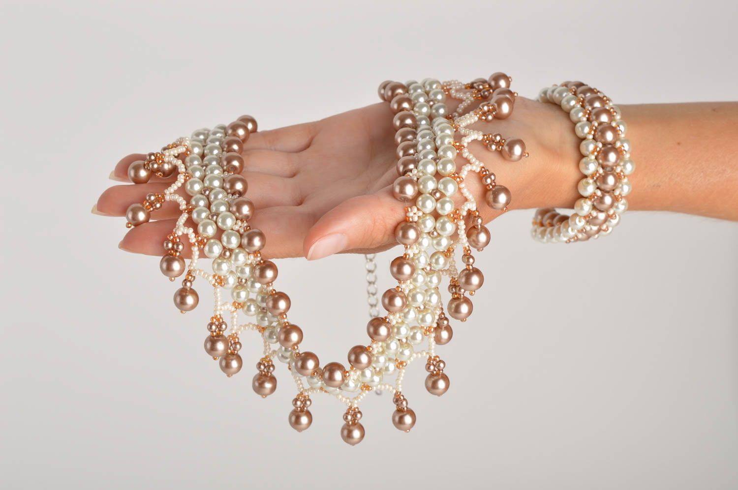 Handmade beaded jewelry set stylish elegant necklace elite wrist bracelet photo 5