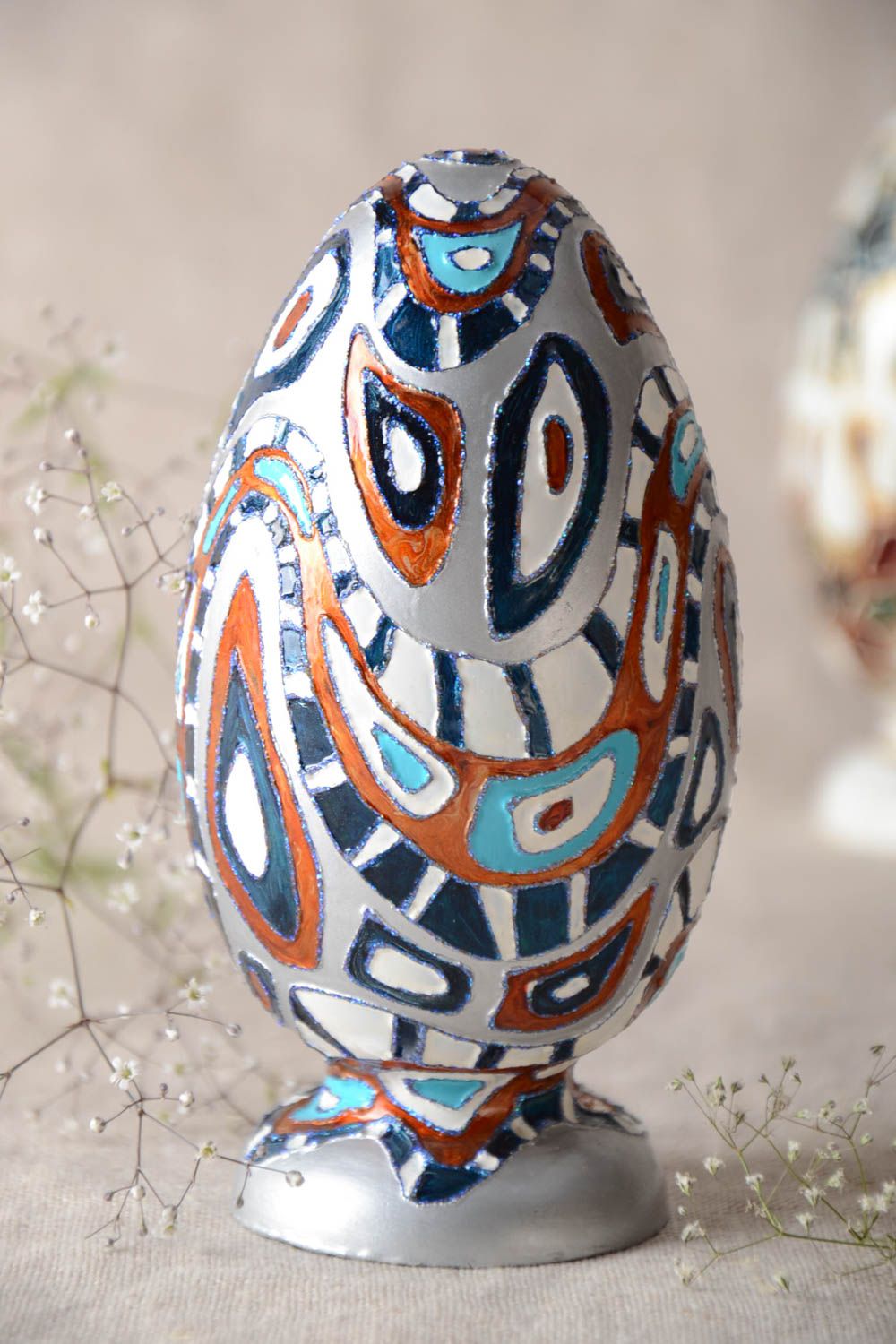 Handmade Deko Ei Figur aus Glas Tischdeko für Ostern mit Vitrage Malerei foto 1