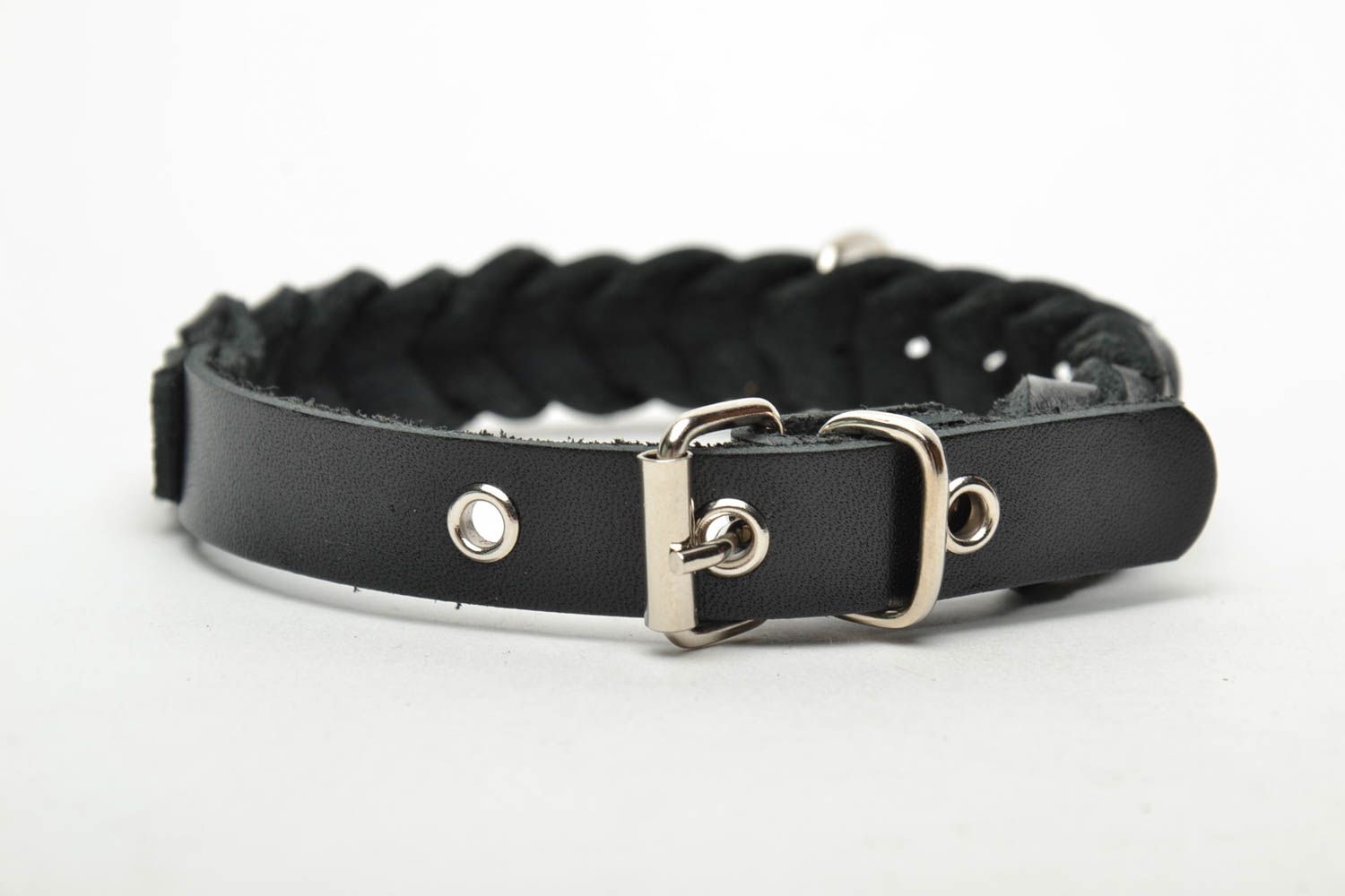 Handmade braided dog collar of black color photo 2