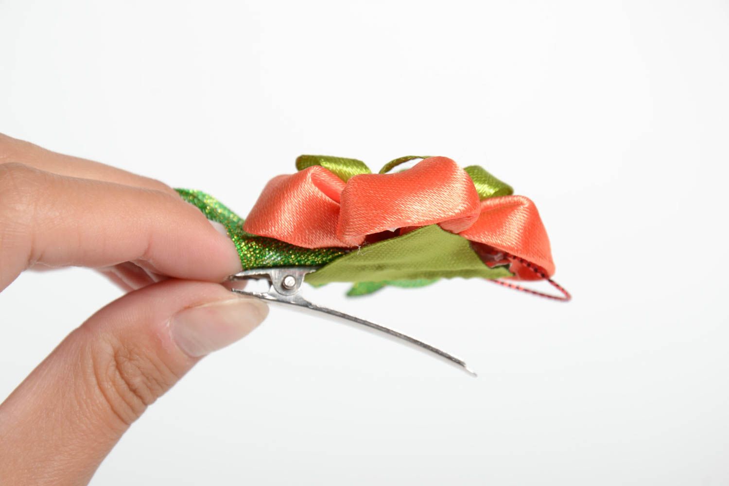 Hair clip in shape of flower handmade unusual accessory stylish hair clip photo 5