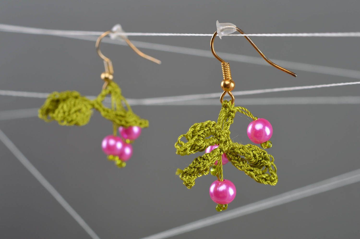 Beautiful handmade designer textile earrings with beads photo 1