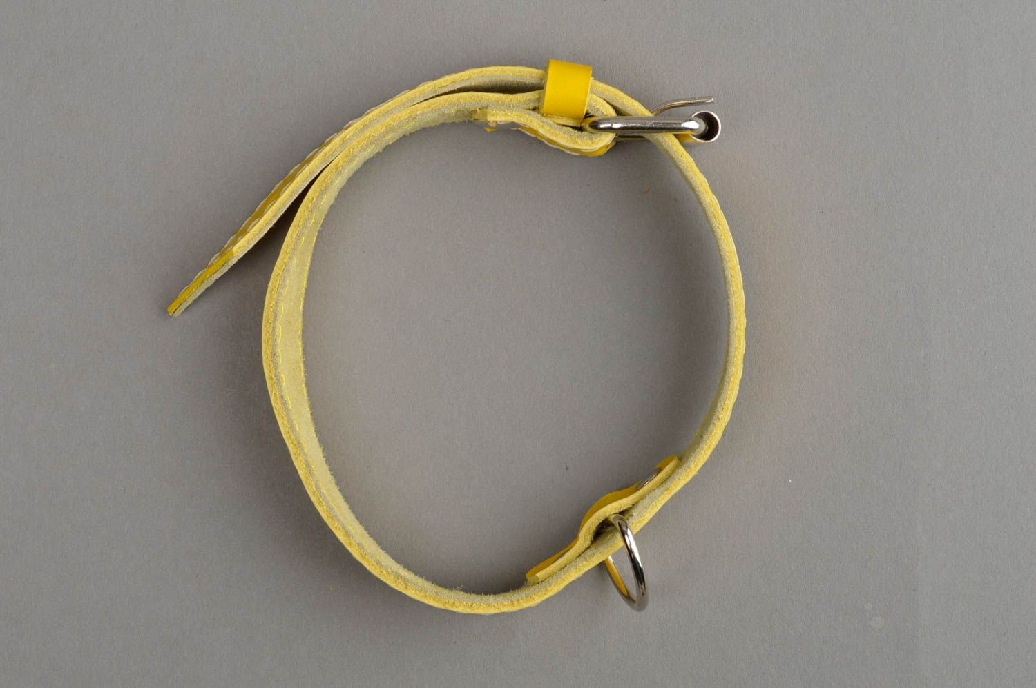 Handmade leather dog collar thin yellow accessory for pet designer dog collar photo 2