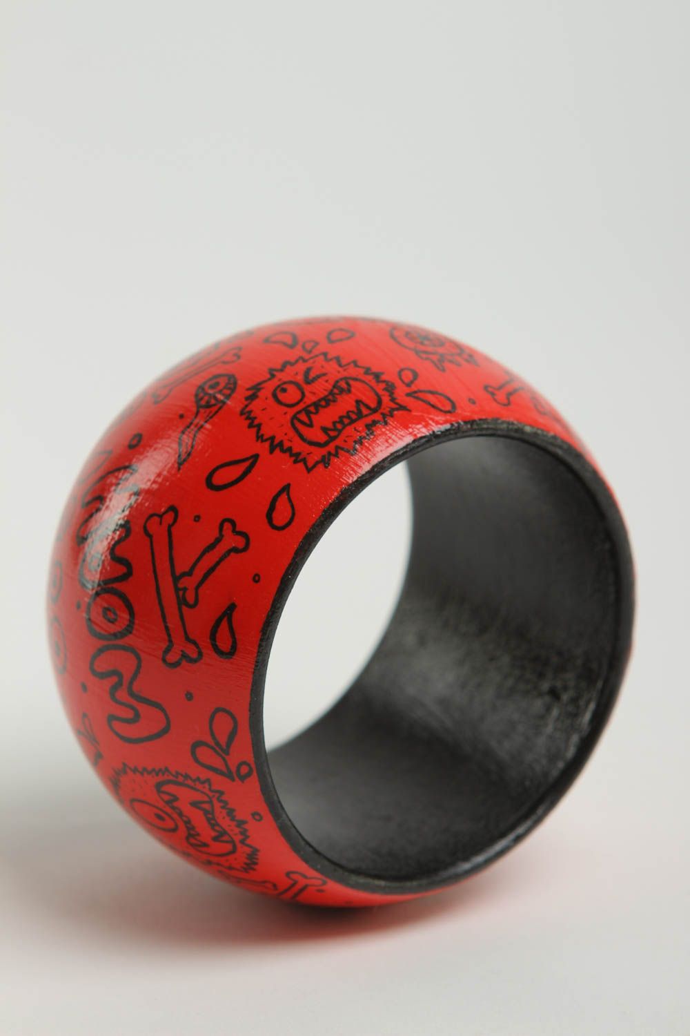 Браслет на руку ручной работы украшение из дерева браслет с росписью красный фото 3
