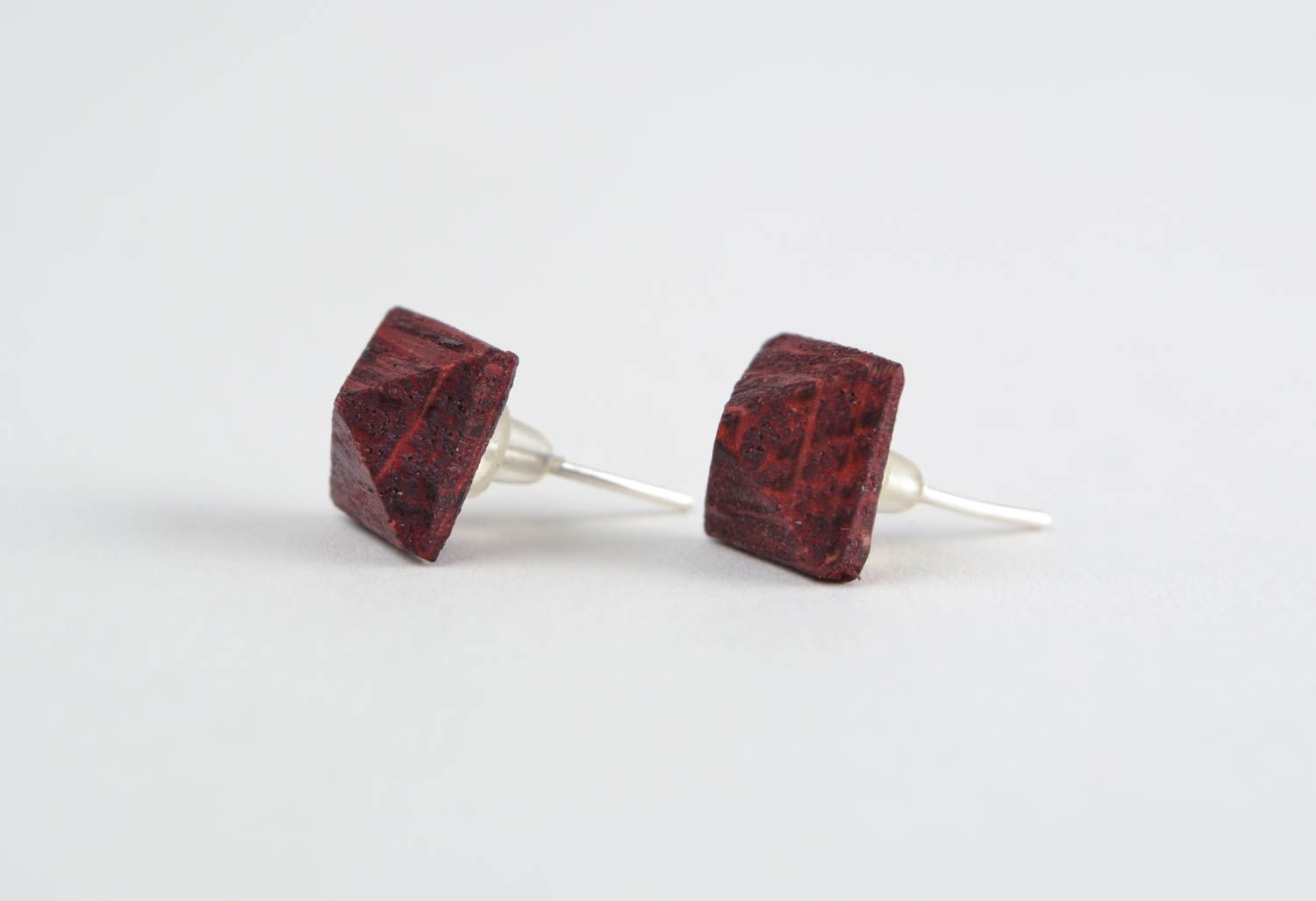 Handmade laconic small stylish painted wooden stud earrings for women photo 4