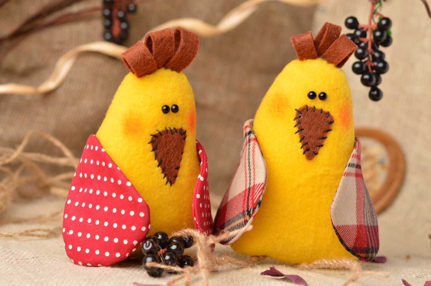 Set of 2 unusual beautiful handmade fabric soft toys Chicken photo 1