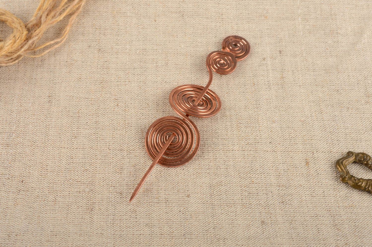 Handmade cute designer accessory made of metal copper brooch for clothes photo 1