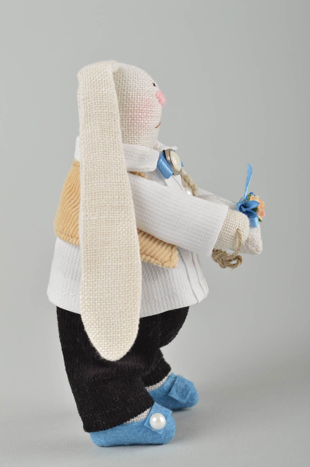 Peluche lapin faite main Jouet en tissu de coton original mignon Déco mariage photo 5
