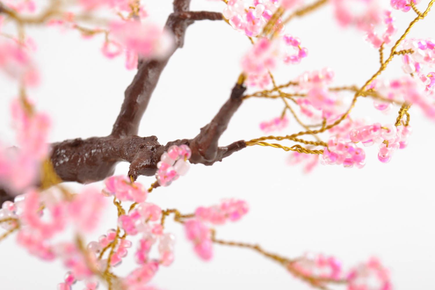 Handmade decorative beaded tree pink blooming sakura with small lamb figurines photo 3