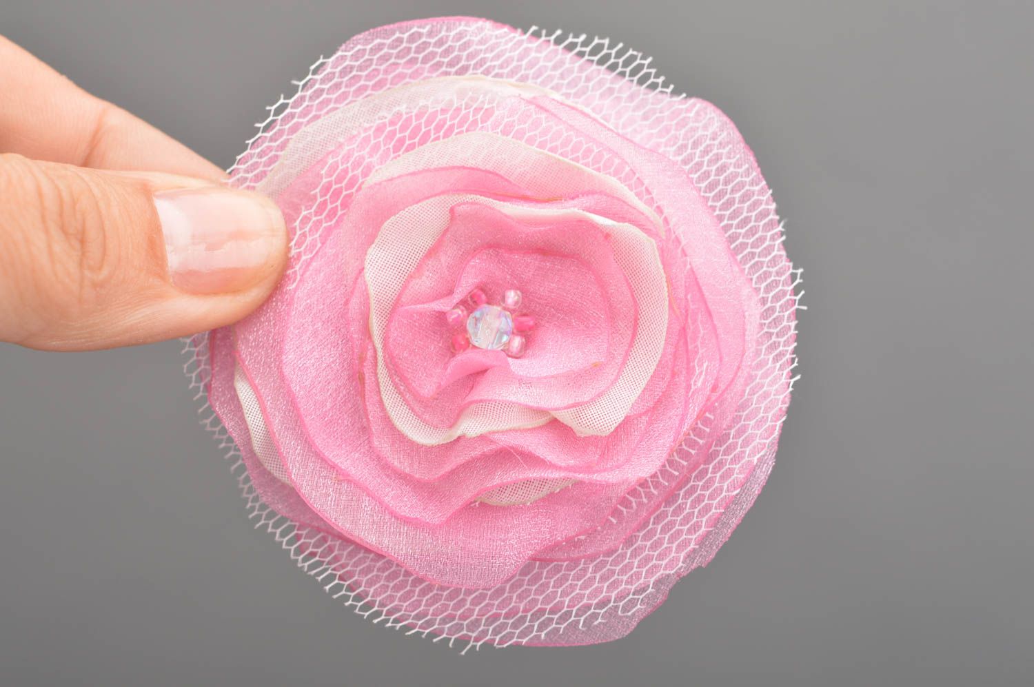Beautiful handmade children's textile flower hair clip sewn of tulle and felt photo 3