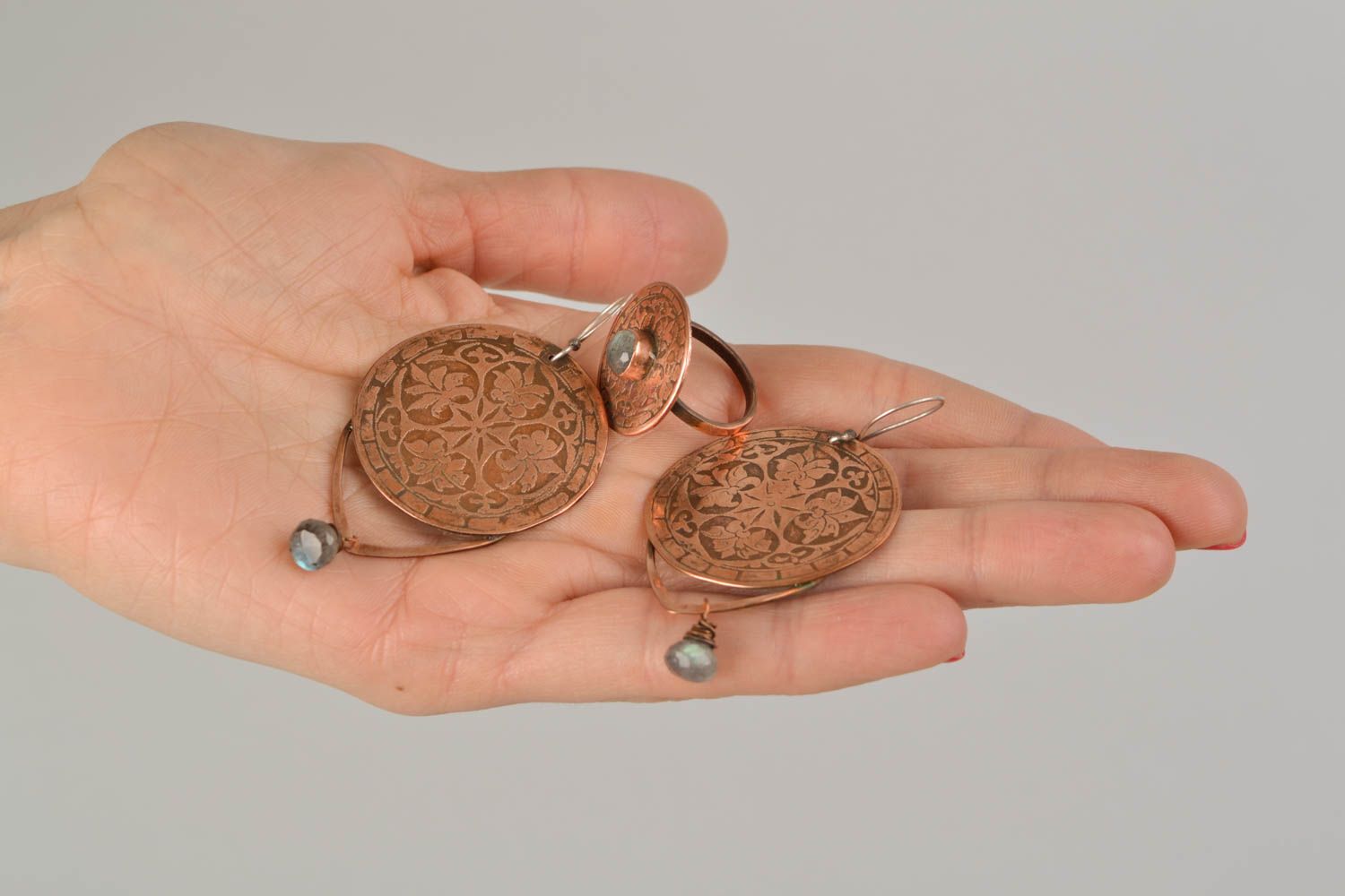 Schmuck Set Ring und Ohrringe aus Kupfer foto 2
