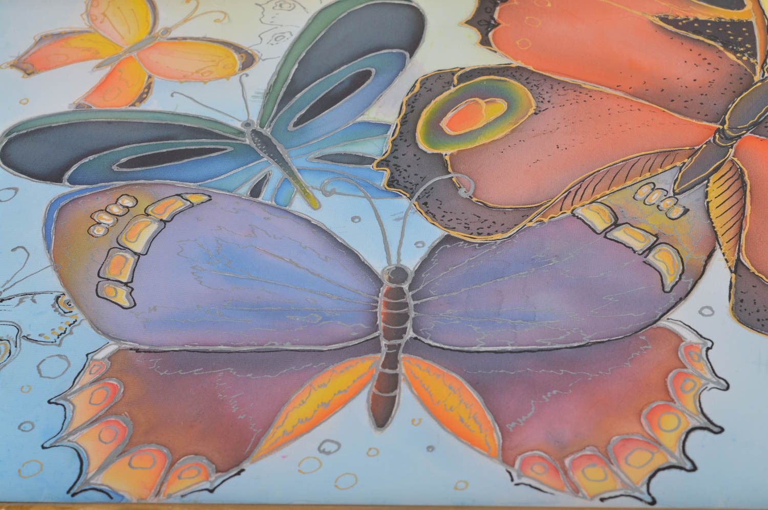 Pintura en batik frío artesanal de tela Paraíso de mariposas original de pared foto 4
