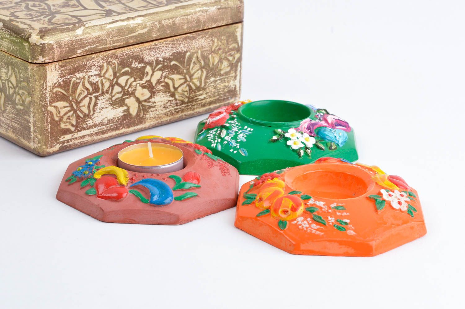 Kerzenständer aus Gips handmade Deko aus Gips Kerzenständer Teelicht 3 Stück  foto 1