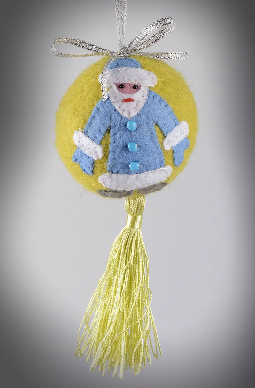 Décoration sapin Boule en laine fait main à suspendre jaune Accessoire Noël photo 5