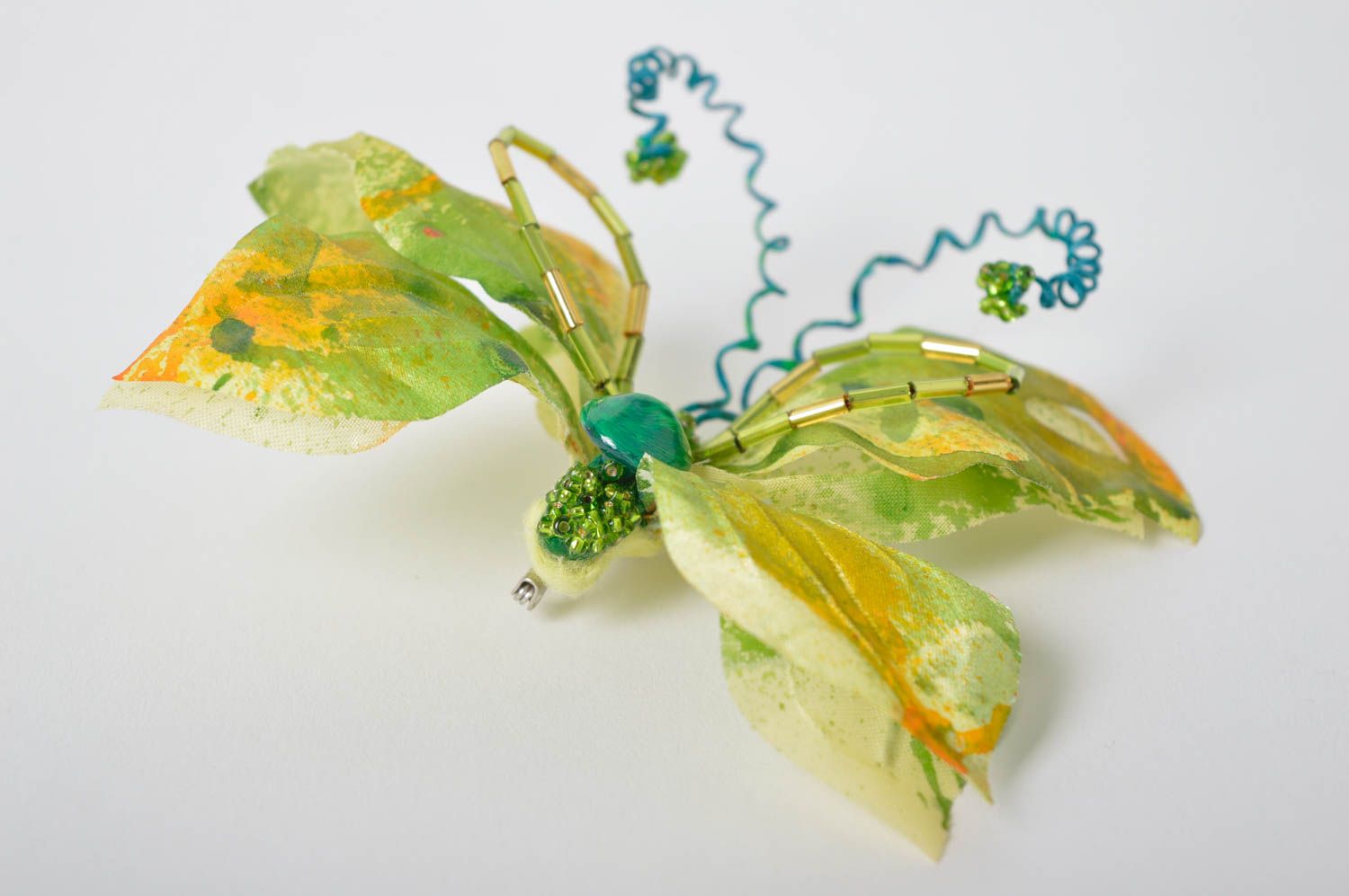 Брошь ручной работы брошь бабочка дизайнерское украшение зеленое стильное фото 5