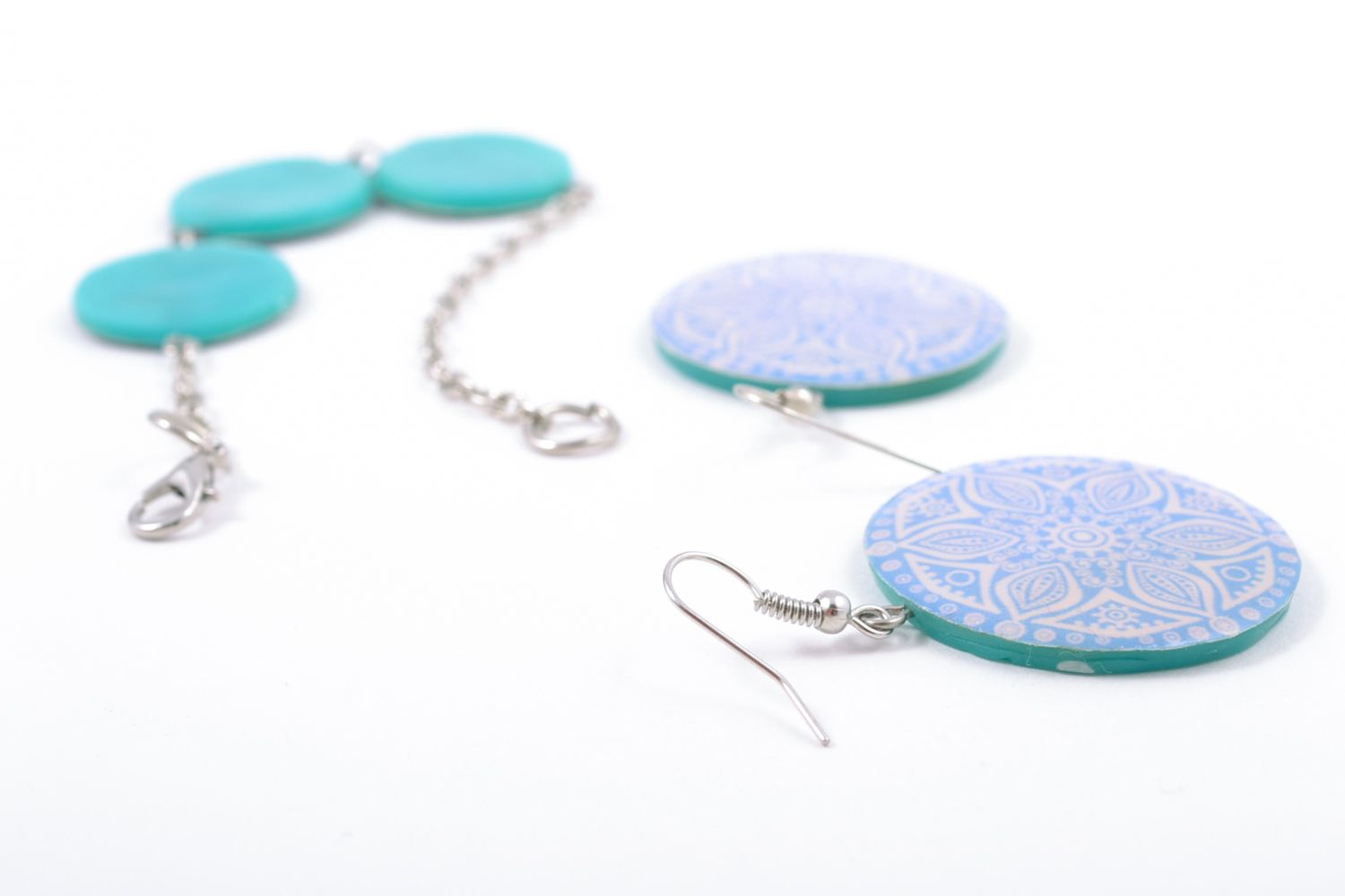 Polymer clay jewelry set of blue color photo 5