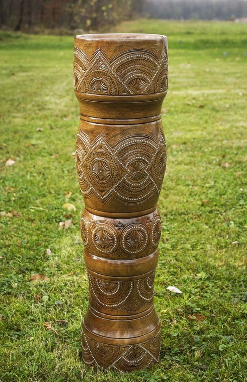 29 inches handmade decorative wooden vase inlaid with beads 12,6 lb photo 1