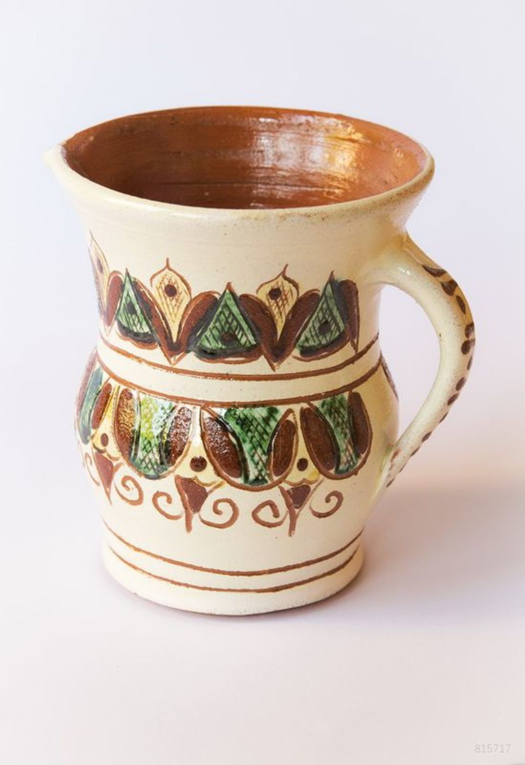 12 inches ceramic handmade creamer pitcher in ethnic style with handle 0,57 lb photo 3