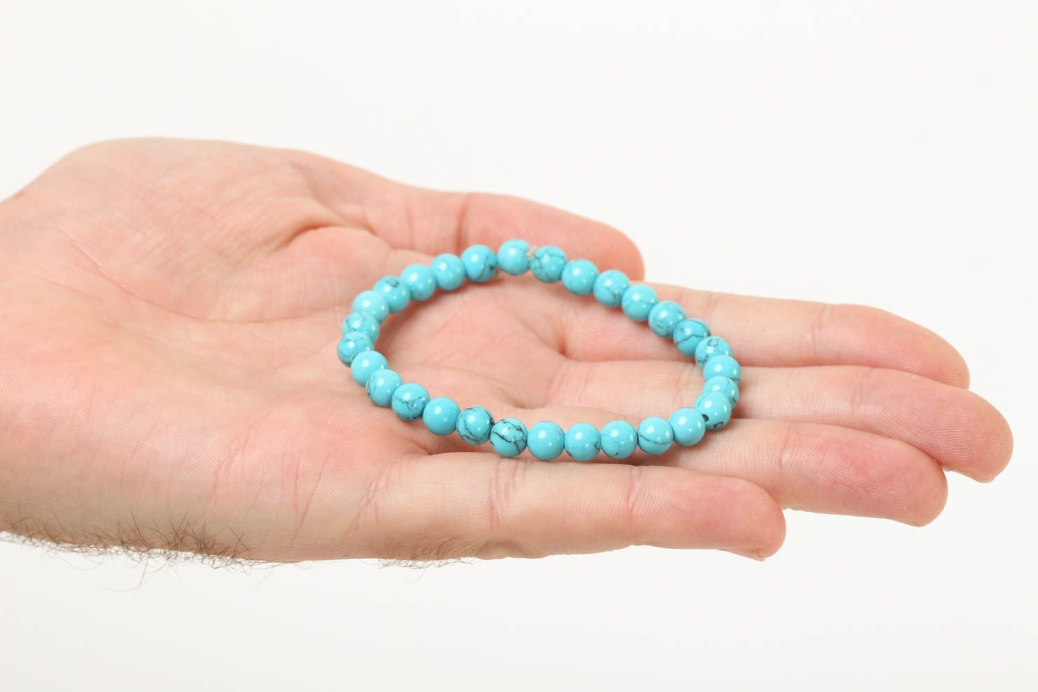 Turquoise malachite gemstone bracelet on an elastic string for women photo 5