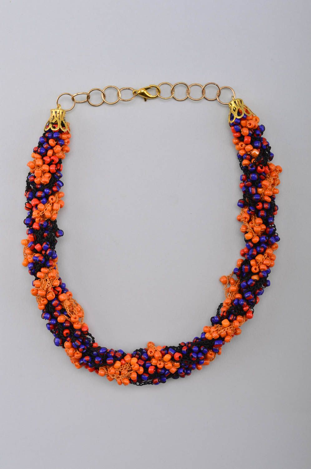 Collier en perles de rocaille Bijou fait main orange-bleu Cadeau femme photo 2