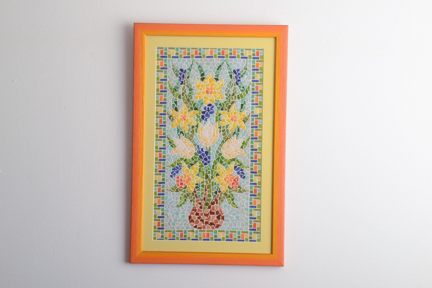 Cross stitch embroidered picture Flowers photo 1